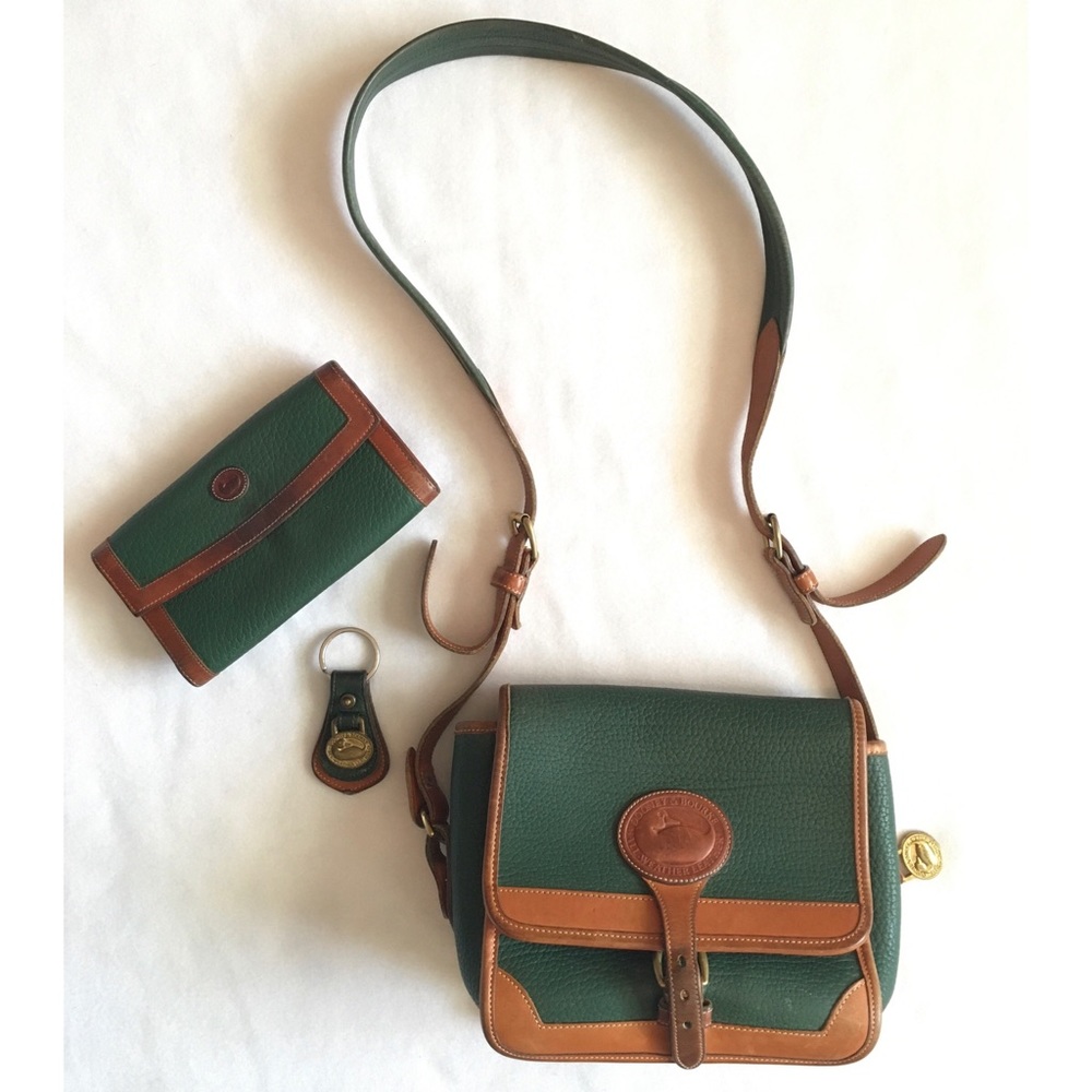 Vintage Dooney & Bourke AWL Green Square Surrey Crossbody Saddle Bag